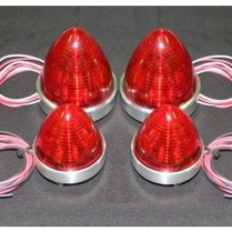 Beehive Light with Satin Billet Bezels and Red LEDs - Pair