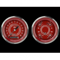 V8 Red Steelie 2 Gauge Kit 3-3/8" Speedo/Quad - SHC