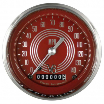 V8 Red Steelie 3-3/8" 0-140 MPH Speedometer Gauge - SHC