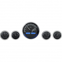 Universal Five Round Gauge Kit - Black/Blue