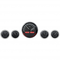 Universal Five Round Gauge Kit - Black/Red