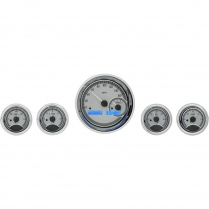 Universal Five Round Gauge Kit - Silver/Blue