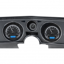 1969 Chevelle VHX Gauges w/Analog Clock - Black Alloy/Blue