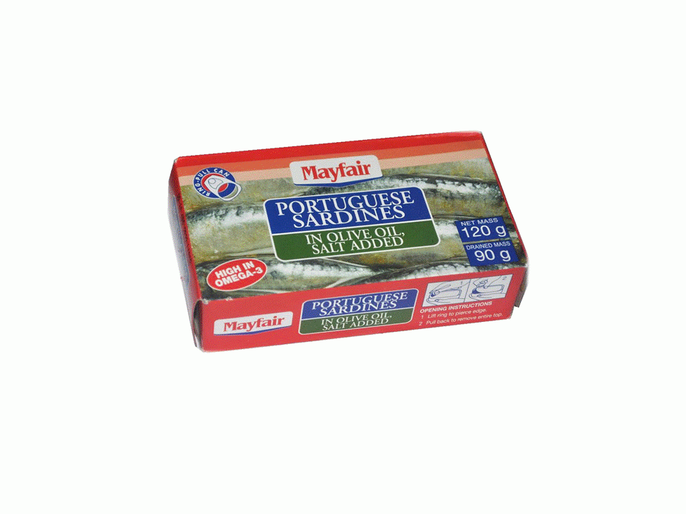 SARDINES IN OLIVE OIL 120g *MAYFAIR AFRICAN MARKETING (PTY) LTD